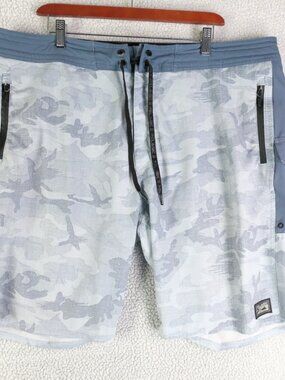 Pelagic Board Shorts Mens 38 Blue Camo Swim Zip Pockets Fishing Beach